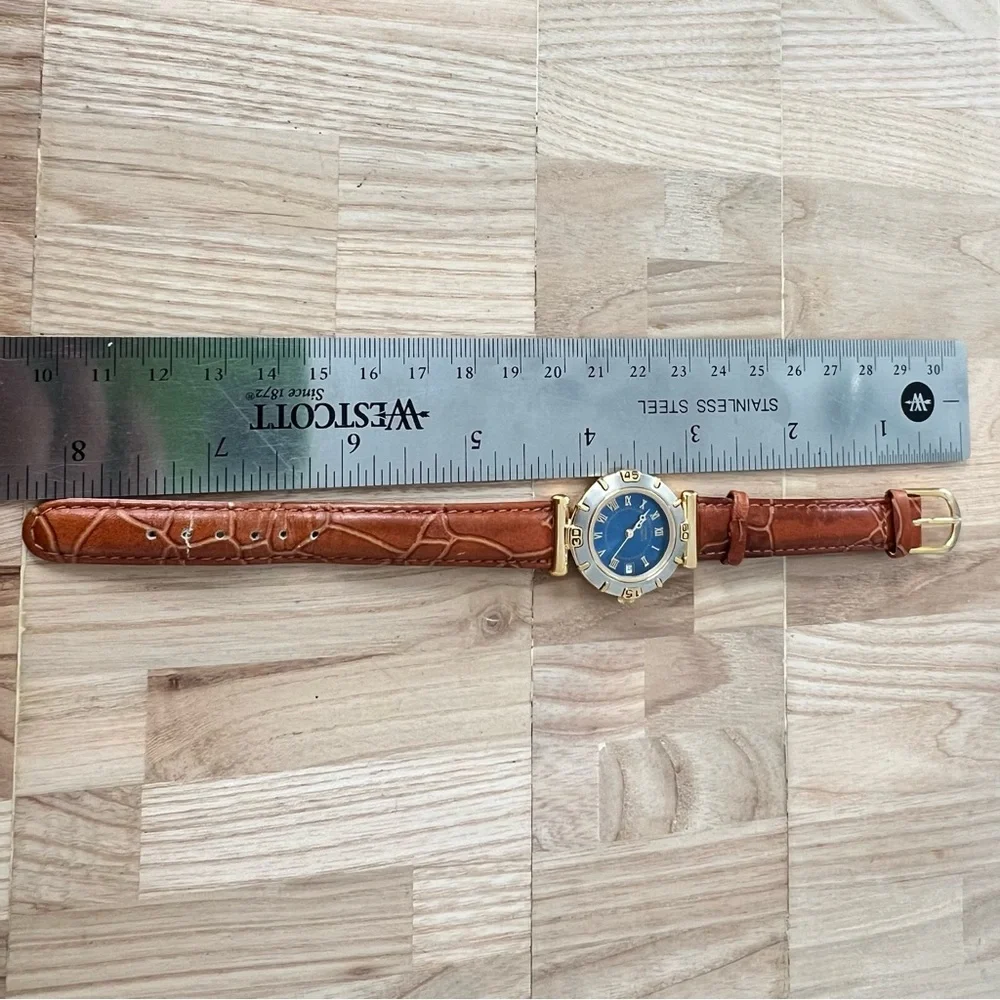 Anne Klein II ladies blue dial two tone brown leather watch NEW BATTERY